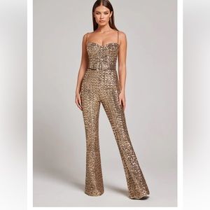 Nadine Merabi Lucinda Gold Sequined Jumpsuit S